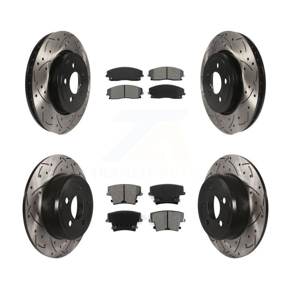 Front Rear Coated Drilled Slotted Disc Brake Rotors And Semi-Metallic Pads Kit For 2015-2018 Dodge Charger RWD with 3.6L With 345mm Diameter Rotor KDS-100892