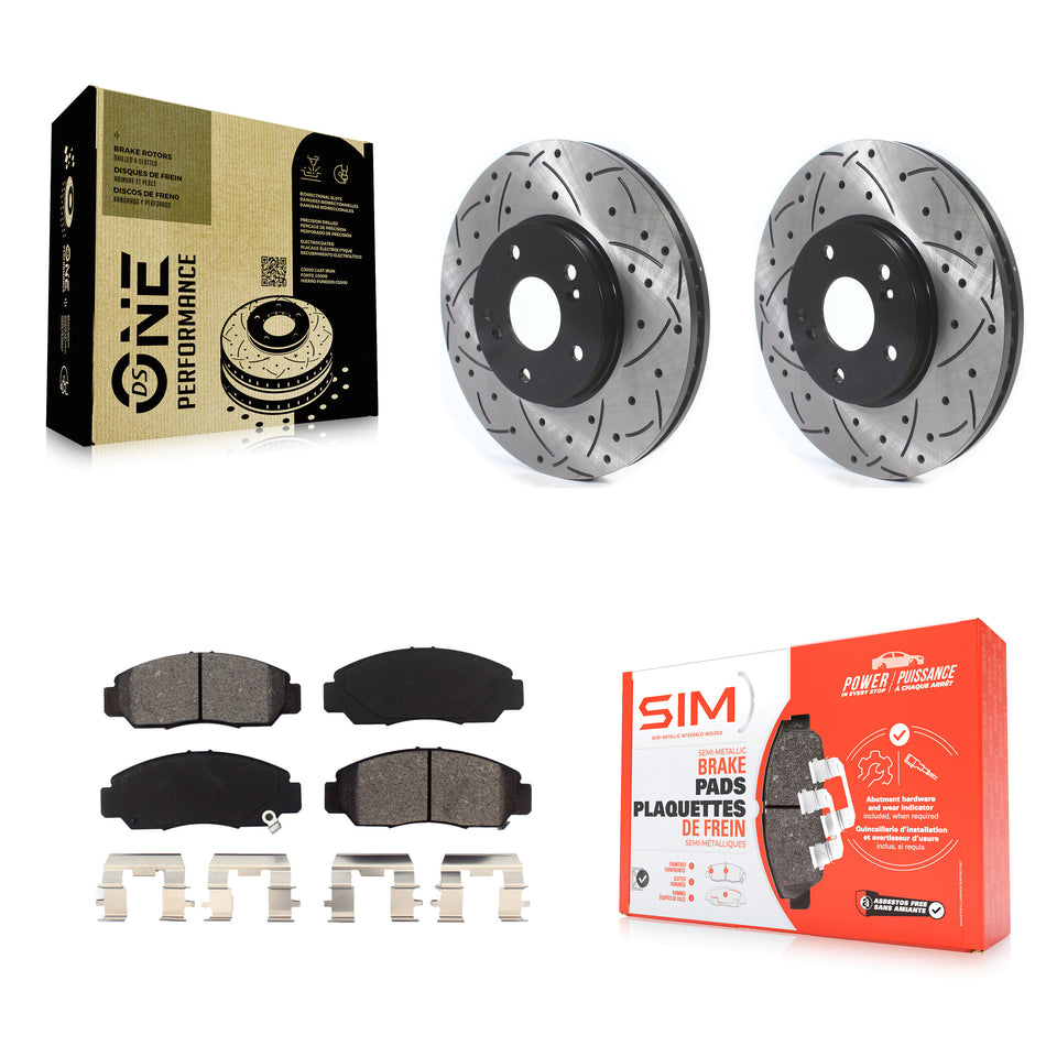Front Coated Drilled Slotted Disc Brake Rotors And Semi-Metallic Pads Kit For Honda Accord KDS-100894