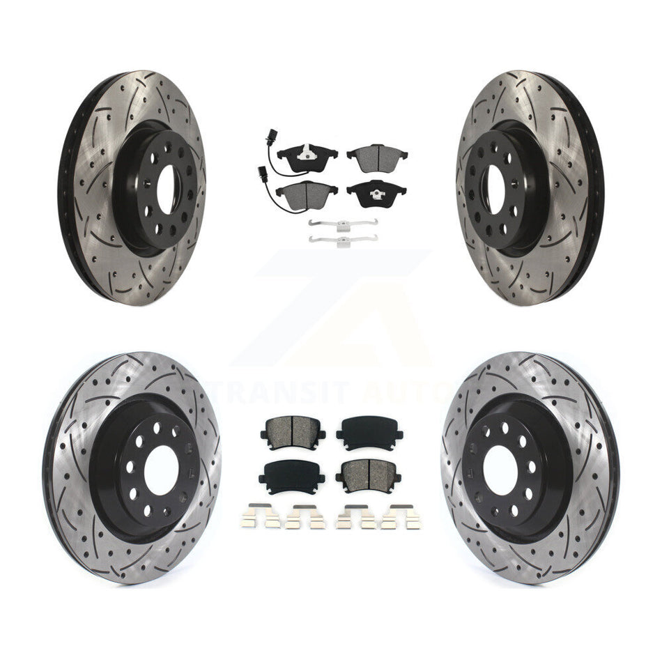Front Rear Coated Drilled Slotted Disc Brake Rotors And Semi-Metallic Pads Kit For Volkswagen CC KDS-100895
