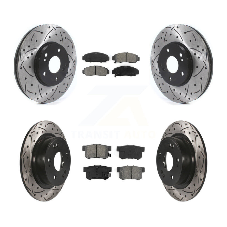 Front Rear Coated Drilled Slotted Disc Brake Rotors And Semi-Metallic Pads Kit For 2006-2007 Honda Accord Hybrid with 3.0L KDS-100896