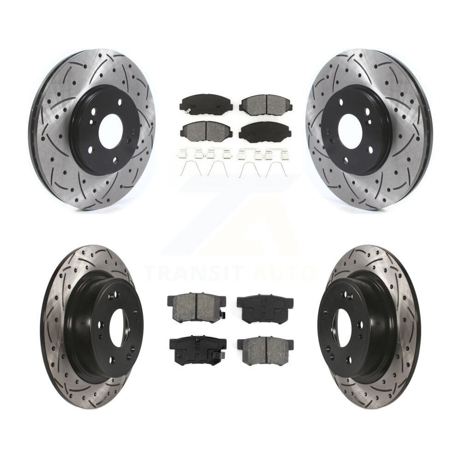 Front Rear Coated Drilled Slotted Disc Brake Rotors And Semi-Metallic Pads Kit For 2005 Honda Accord Hybrid with 3.0L KDS-100897