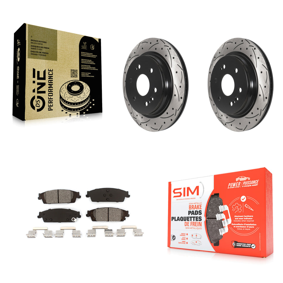 Rear Coated Drilled Slotted Disc Brake Rotors And Semi-Metallic Pads Kit For 2019-2019 Chevrolet Silverado 1500 LD GMC Sierra Limited With Electric Parking KDS-100898