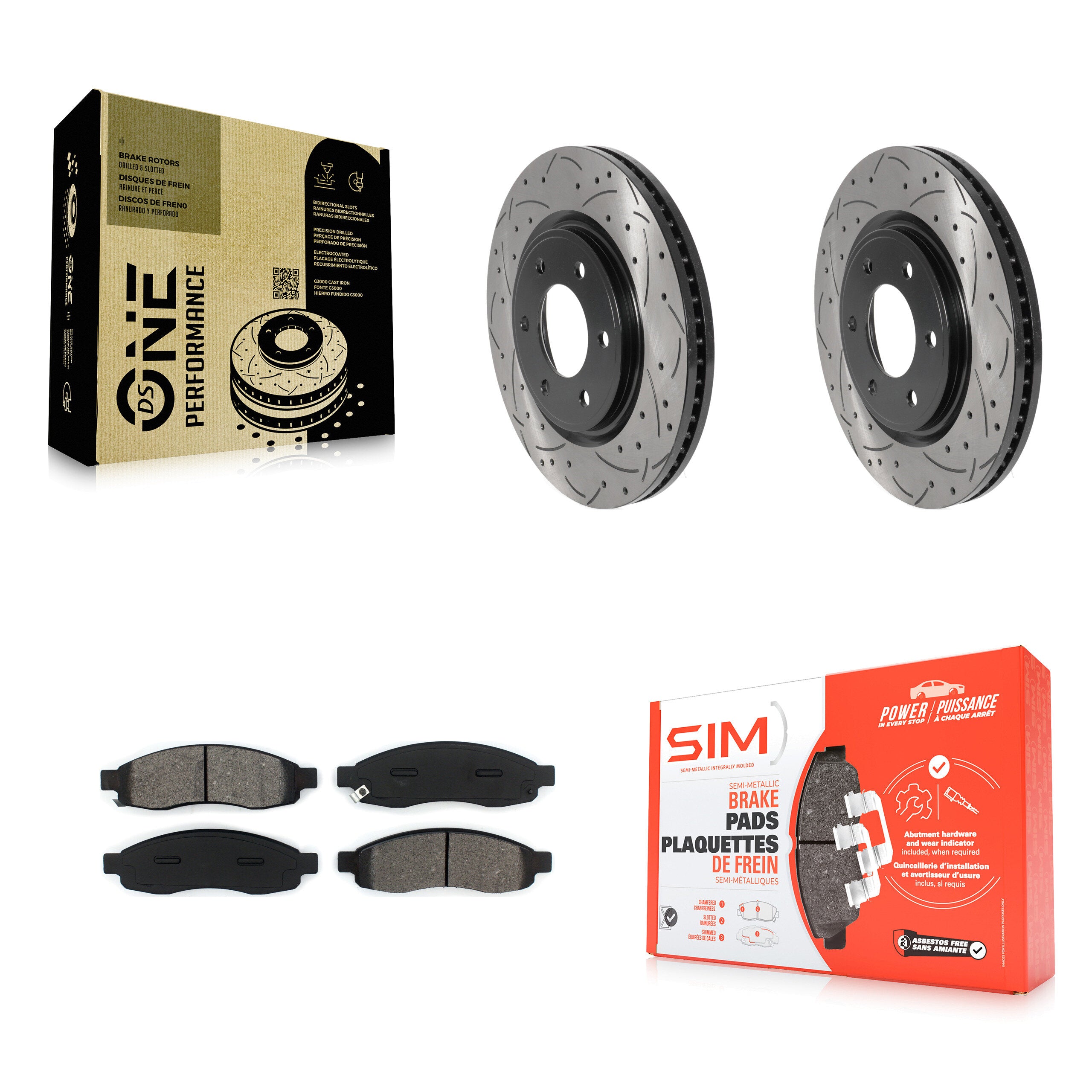 Front Drill Slot Disc Brake Rotors Semi-Metallic Pad Kit For 2007 Nissan TITAN From 04 07 KDS-100905