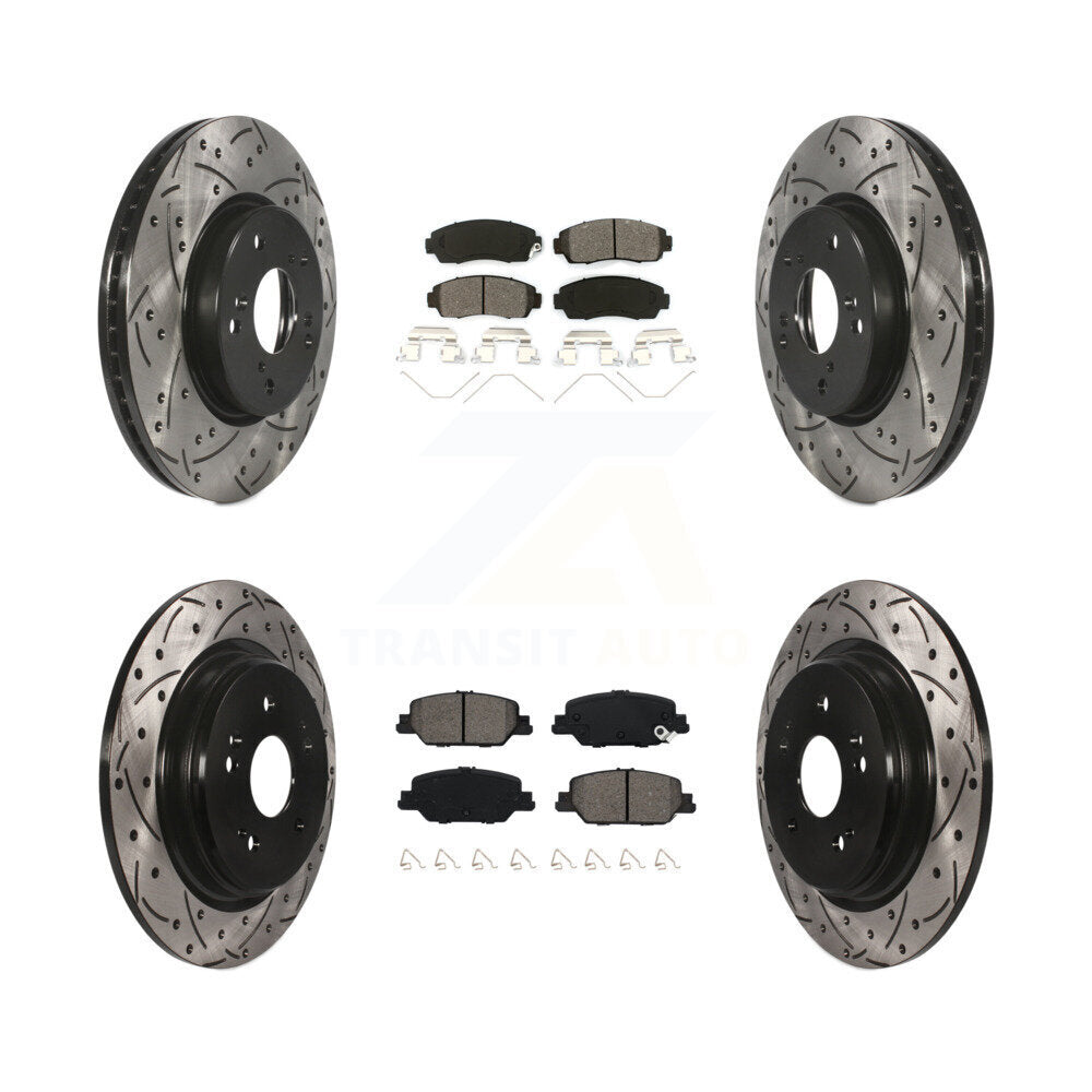 Front Rear Coated Drilled Slotted Disc Brake Rotor & Semi-Metallic Pad Kit For Honda CR-V KDS-100908