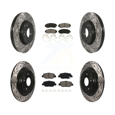 Front Rear Coated Drilled Slotted Disc Brake Rotor & Semi-Metallic Pad Kit For Honda CR-V KDS-100908