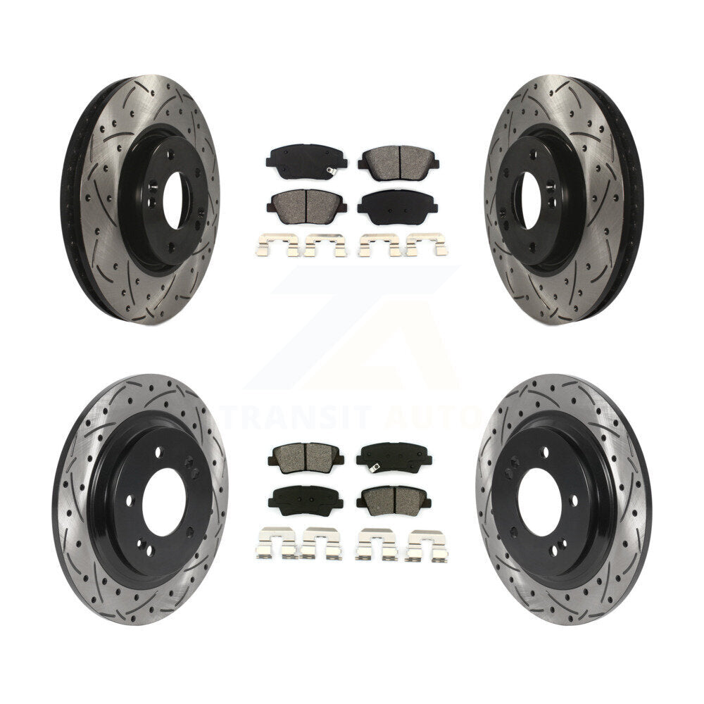 Front Rear Coated Drilled Slot Disc Brake Rotors Semi-Metallic Pad Kit For Hyundai Sonata KDS-100920