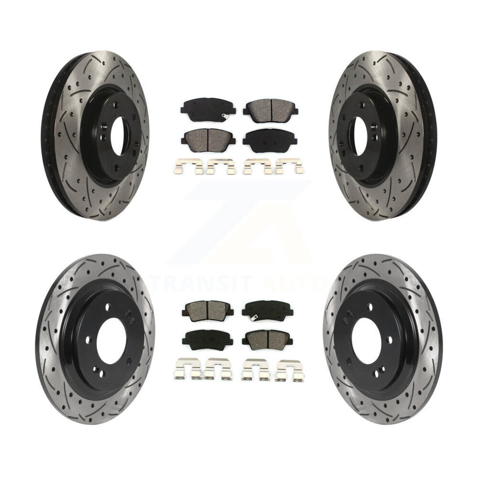Front Rear Coated Drilled Slot Disc Brake Rotors Semi-Metallic Pad Kit For Hyundai Sonata KDS-100920