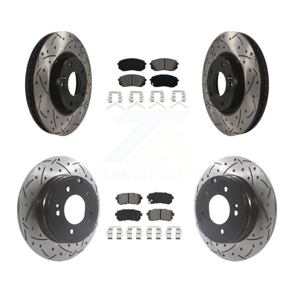 Front Rear Coated Drilled Slot Disc Brake Rotors Semi-Metallic Pad Kit For Hyundai Sonata KDS-100923