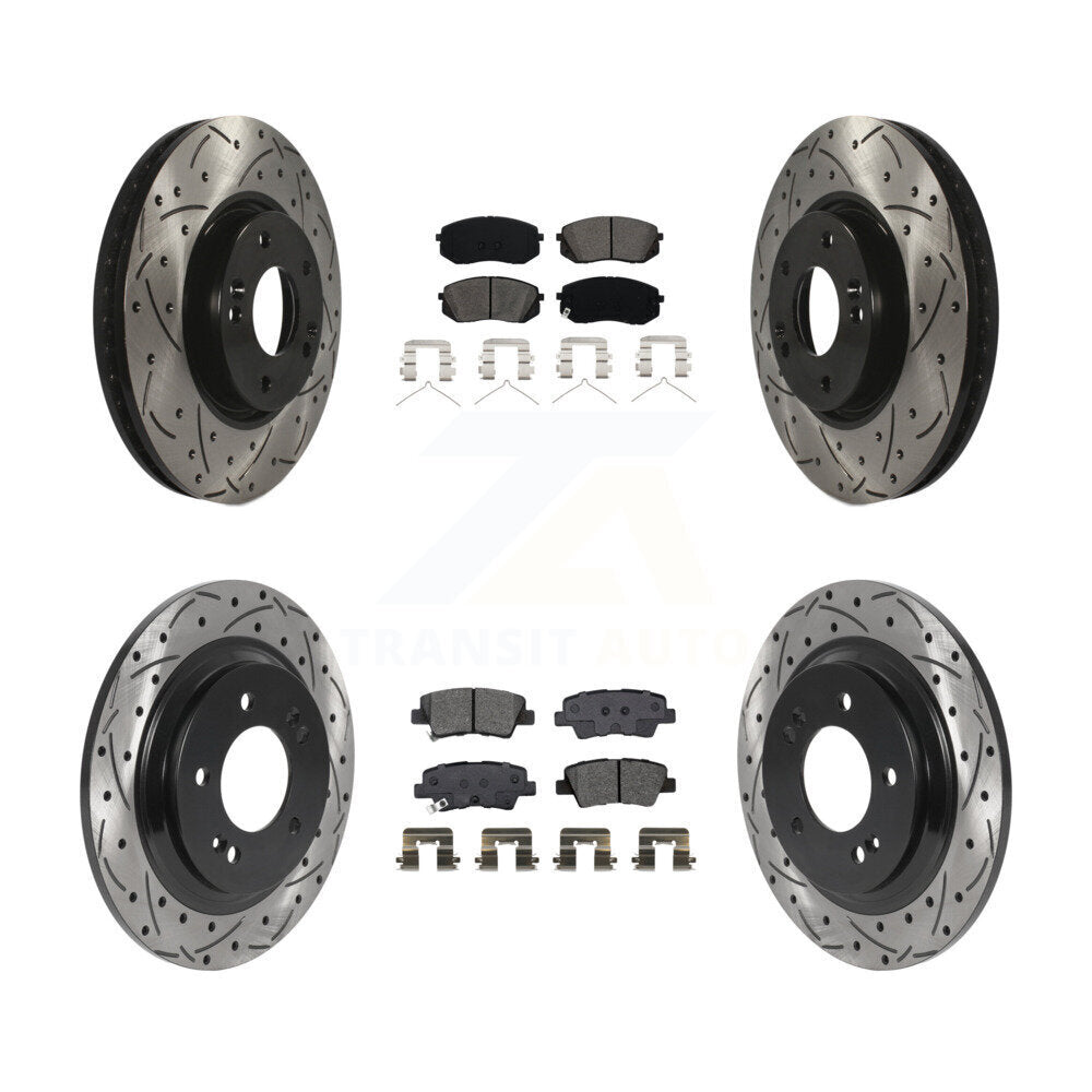 Front Rear Coated Drilled Slot Disc Brake Rotors Semi-Metallic Pad Kit For Hyundai Sonata KDS-100924