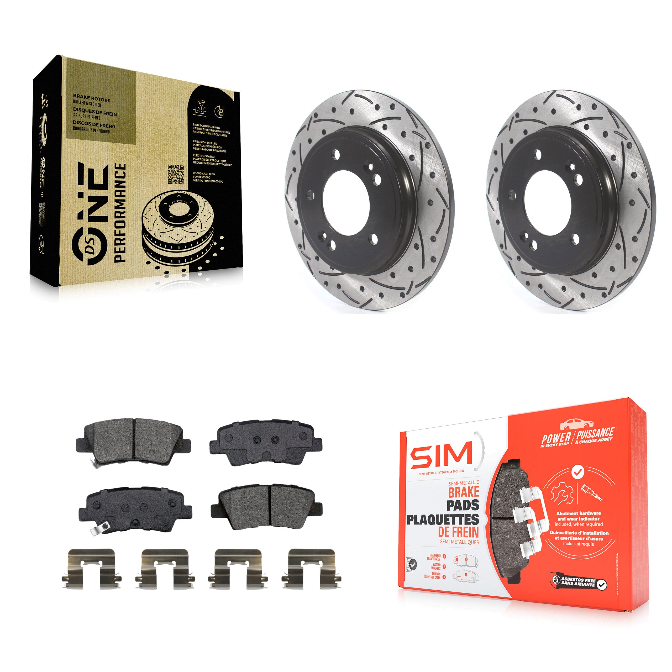 Rear Drilled Slot Brake Rotor Semi-Metallic Pad Kit For Kia Forte Hyundai Veloster Forte5 KDS-100933