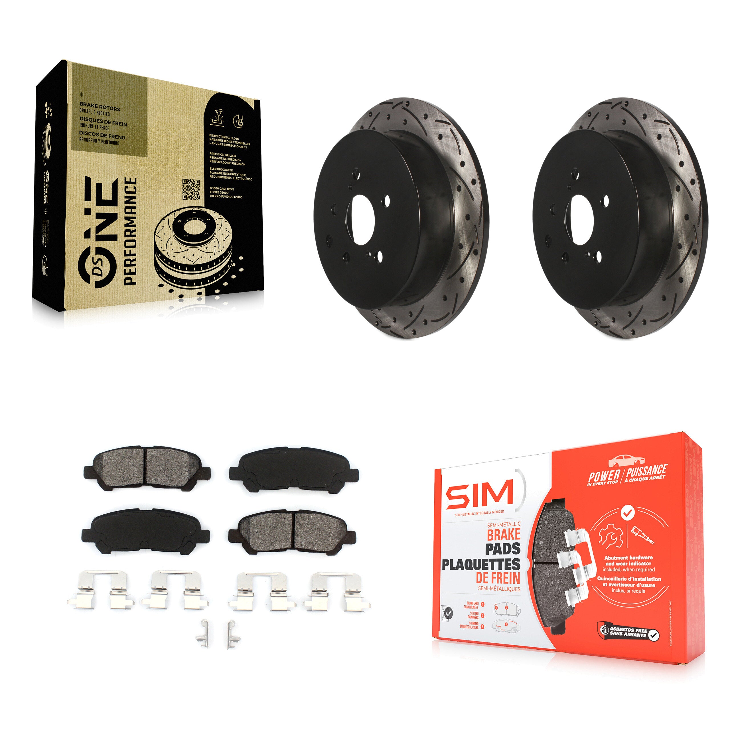 Rear Coated Drilled Slotted Disc Brake Rotors Semi-Metallic Pad Kit For Toyota Highlander KDS-100935