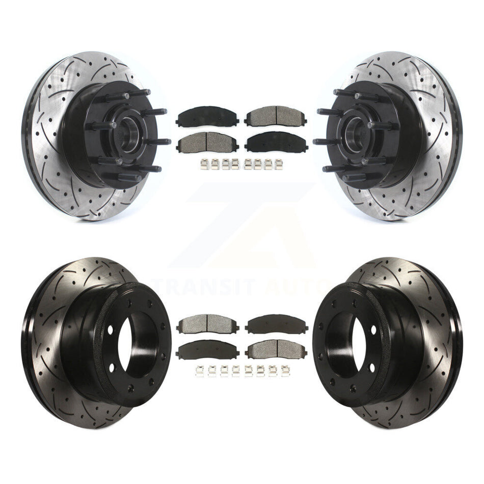 Front Rear Drilled Slot Brake Rotor Semi-Metallic Pad Kit For Ford F-350 Super Duty F-250 KDS-100936