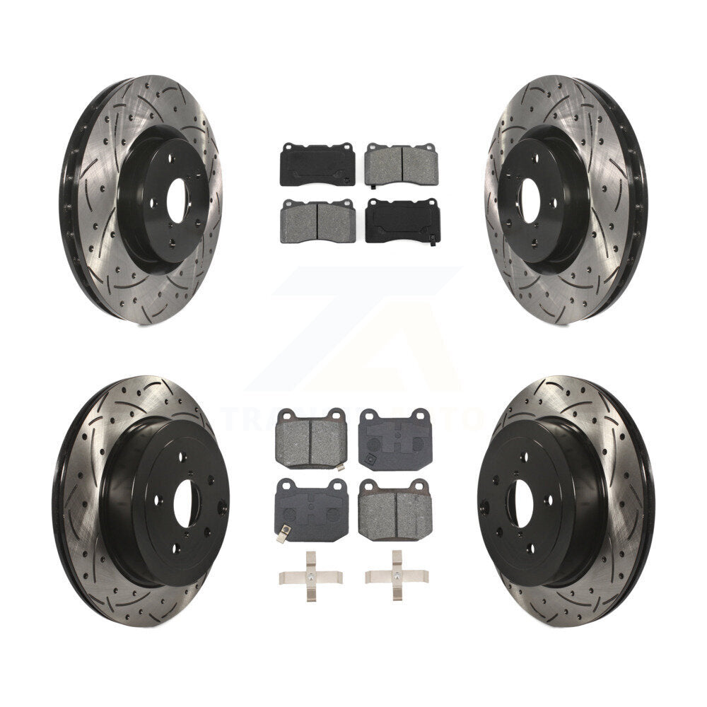 Front Rear Drilled Slot Disc Brake Rotor Semi-Metallic Pad Kit For Subaru Impreza WRX STI KDS-100942
