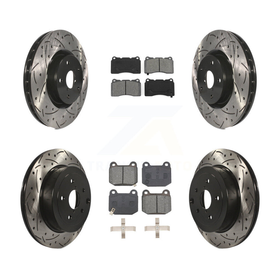Front Rear Drilled Slot Disc Brake Rotor Semi-Metallic Pad Kit For Subaru Impreza WRX STI KDS-100942