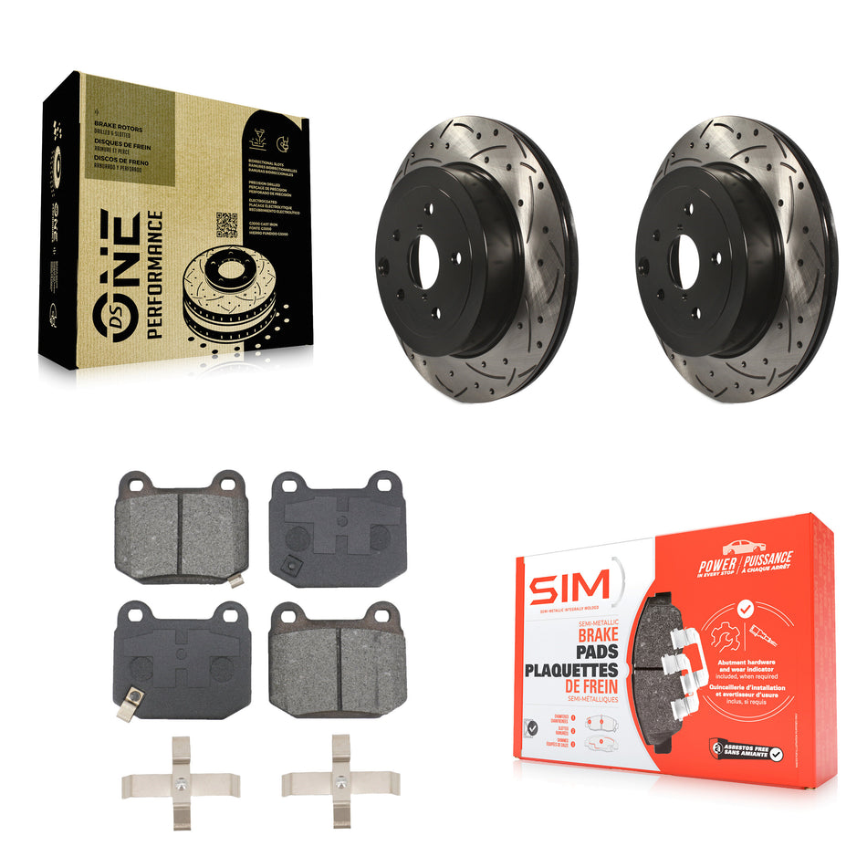 Rear Coated Drill Slot Disc Brake Rotors Semi-Metallic Pad Kit For Subaru Impreza WRX STI KDS-100945