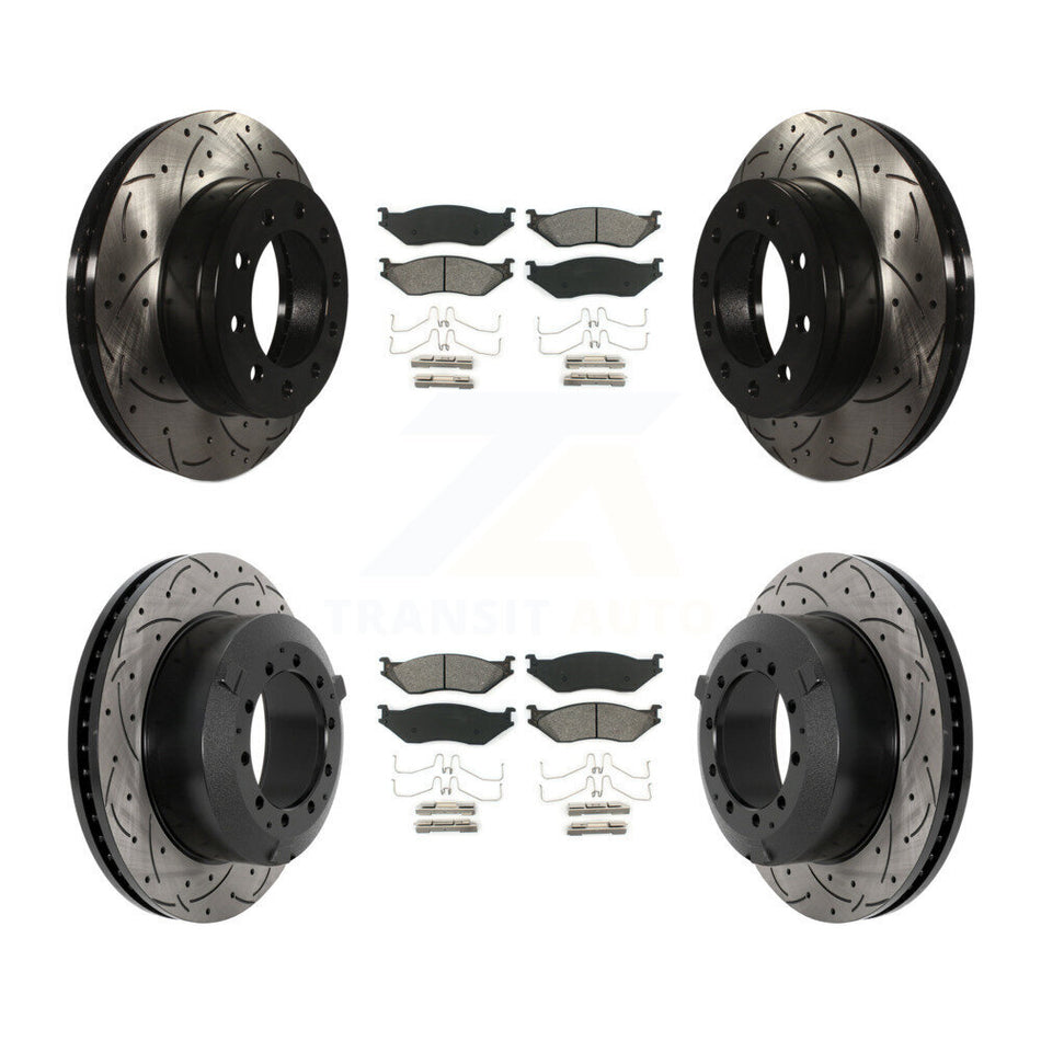 Front Rear Drilled Slot Brake Rotor Semi-Metallic Pad Kit For Ford F-450 Super Duty F-550 KDS-100948