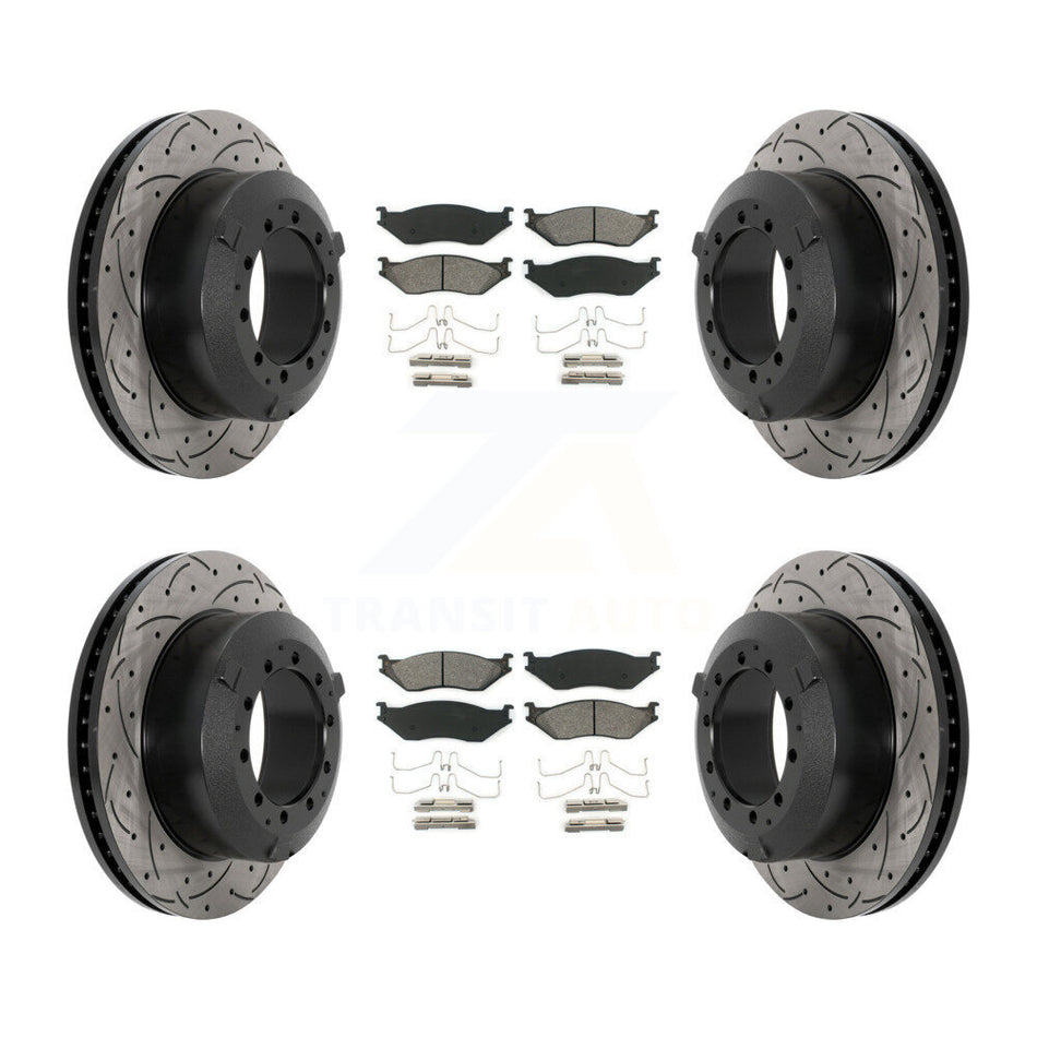 Front Rear Drill Slot Brake Rotor Semi-Metallic Pad Kit For International TerraStar IC AE KDS-100949