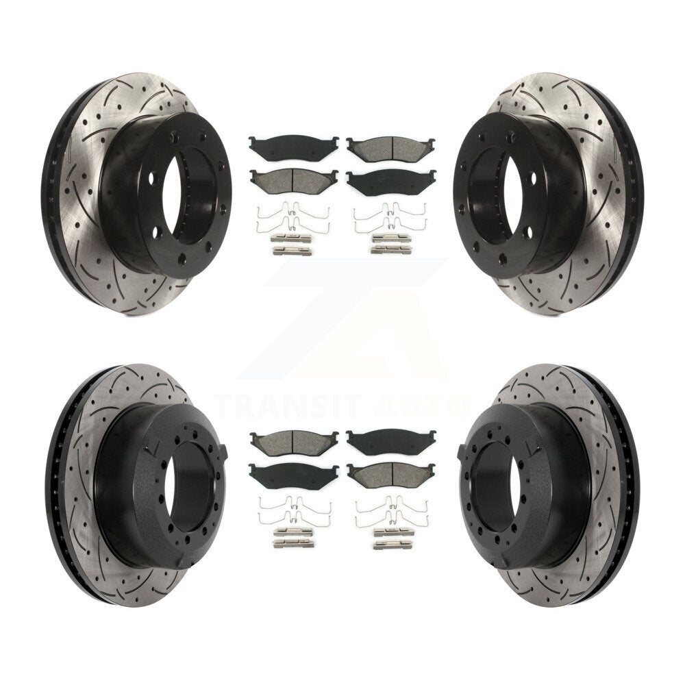 Front Rear Drilled Slot Disc Brake Rotors Semi-Metallic Pad Kit For Ford F-450 Super Duty KDS-100950