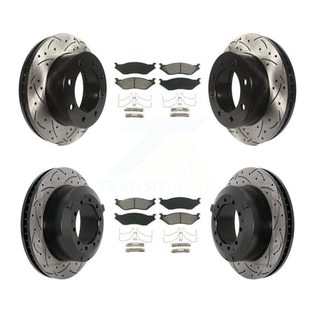 Front Rear Drilled Slot Disc Brake Rotors Semi-Metallic Pad Kit For Ford F-450 Super Duty KDS-100950
