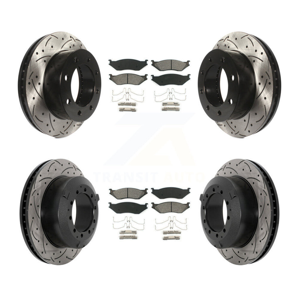 Front Rear Drilled Slot Disc Brake Rotors Semi-Metallic Pad Kit For Ford F-450 Super Duty KDS-100950