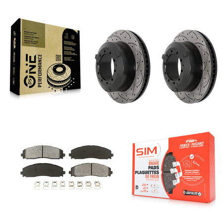 Rear Drill Slot Brake Rotor Semi-Metallic Pad Kit For Ford F-350 Super Duty Cab & Chassis KDS-100951