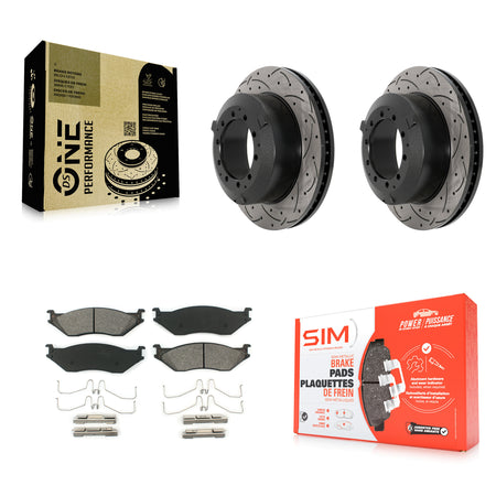 Rear Drill Slot Brake Rotors Semi-Metallic Pad Kit For Ford F-450 Super Duty F-550 IC LCF KDS-100953