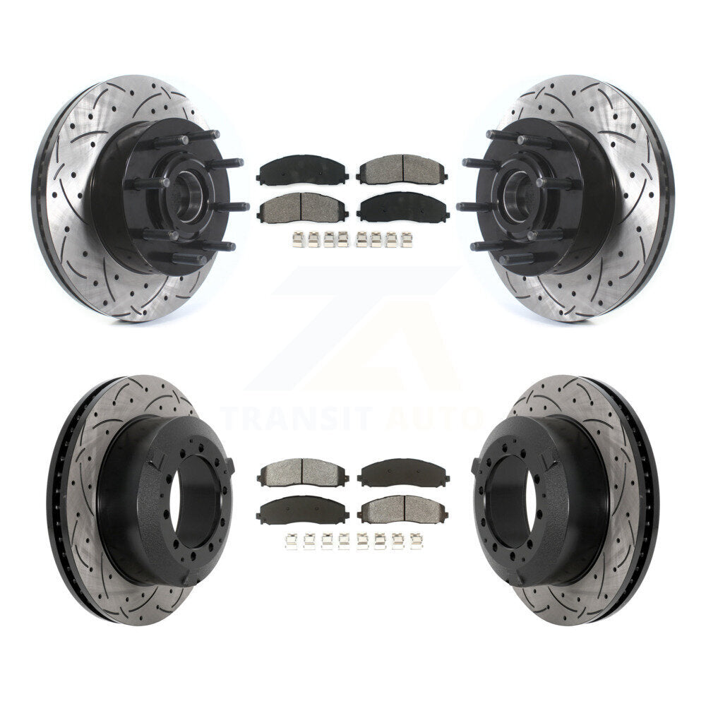 Front Rear Drilled Slot Disc Brake Rotors Semi-Metallic Pad Kit For Ford F-350 Super Duty KDS-100954