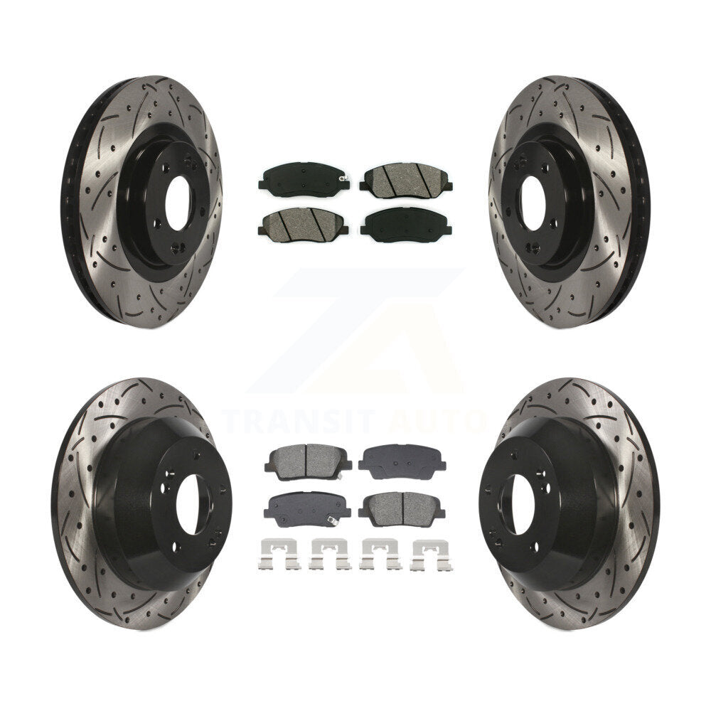Front Rear Drill Slot Disc Brake Rotor Semi-Metallic Pad Kit For Hyundai Santa Fe XL 3.3L KDS-100955