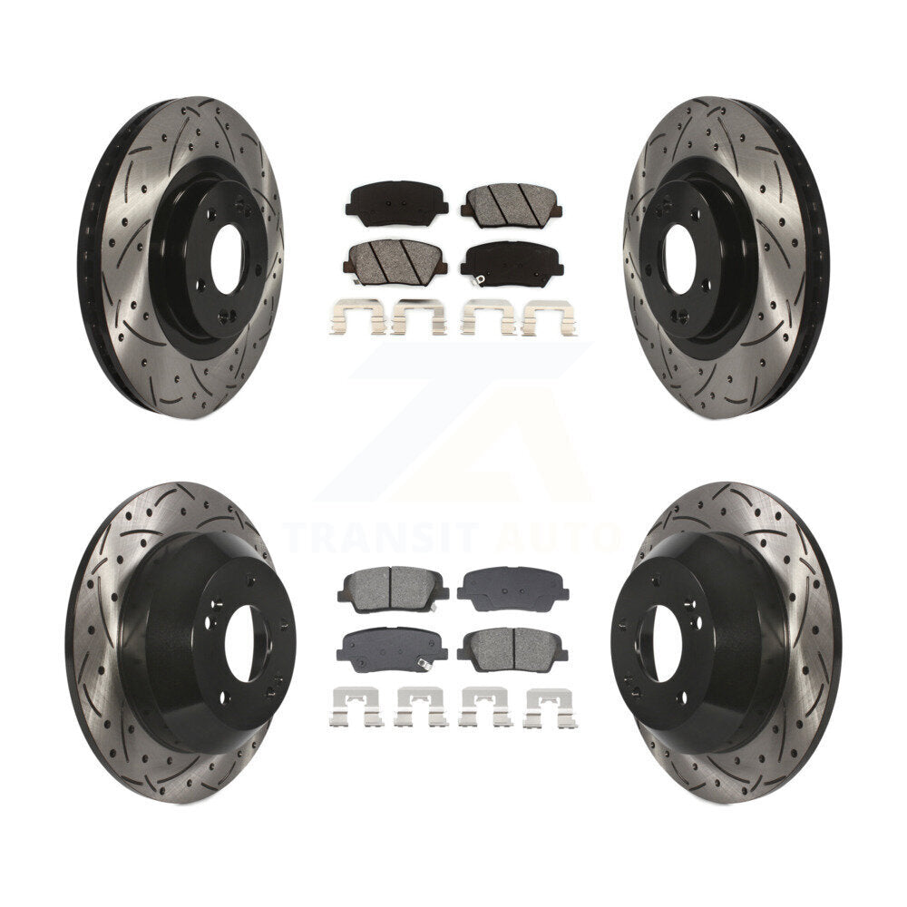 Front Rear Drilled Slot Brake Rotors Semi-Metallic Pad Kit For Hyundai Santa Fe Sport Kia KDS-100956