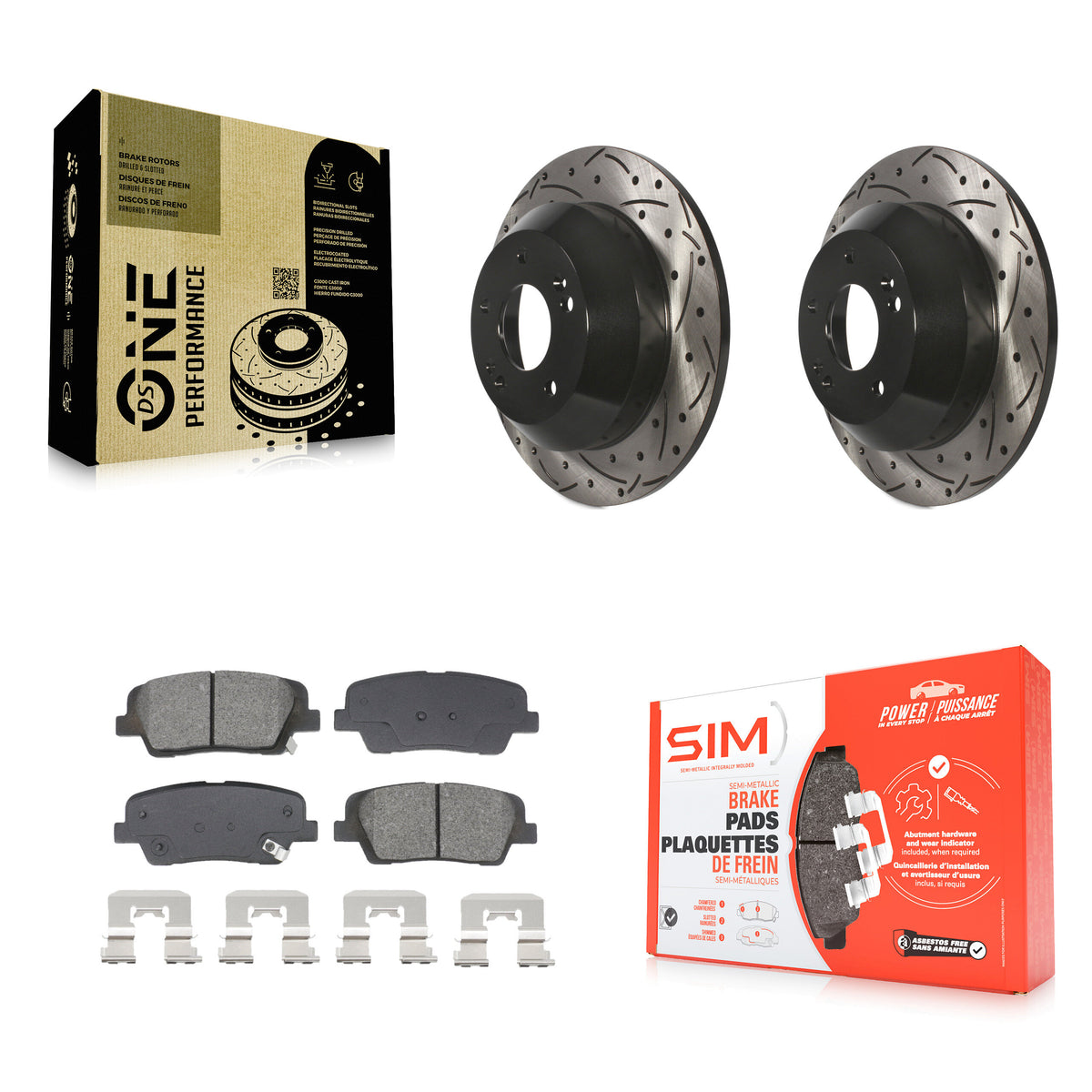 Rear Drill Slot Brake Rotors Semi-Metallic Pad Kit For Hyundai Santa Fe Sport Kia Sorento KDS-100957