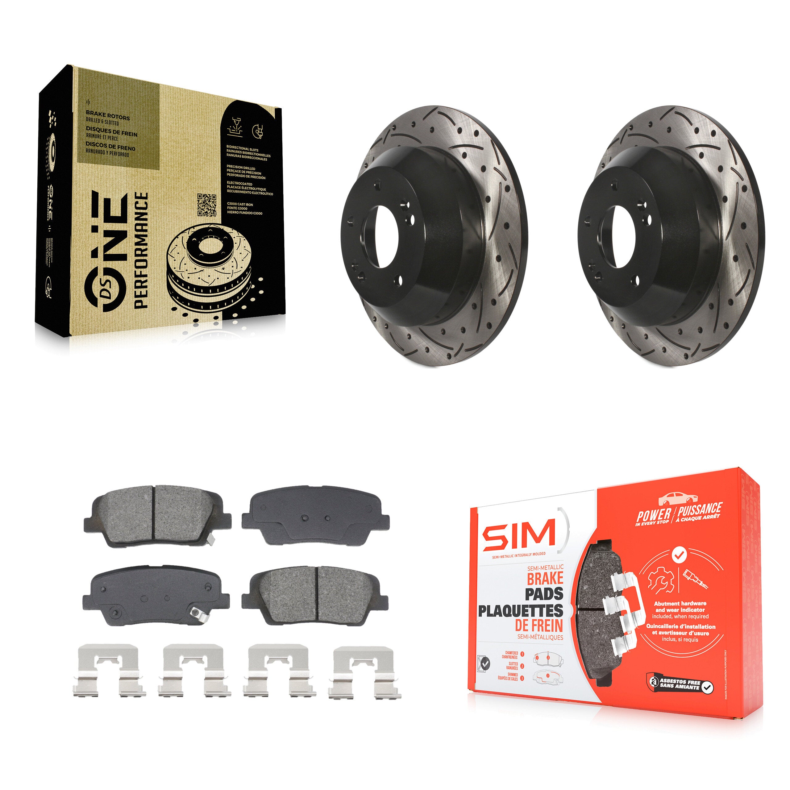 Rear Drill Slot Brake Rotors Semi-Metallic Pad Kit For Hyundai Santa Fe Sport Kia Sorento KDS-100957