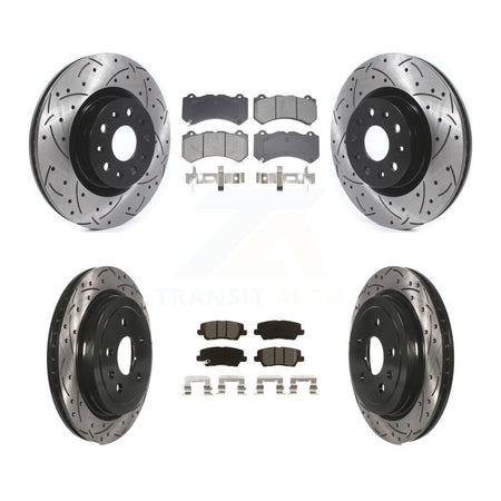 Front Rear Coated Drilled Slotted Disc Brake Rotor Semi-Metallic Pad Kit For Cadillac CTS KDS-100960