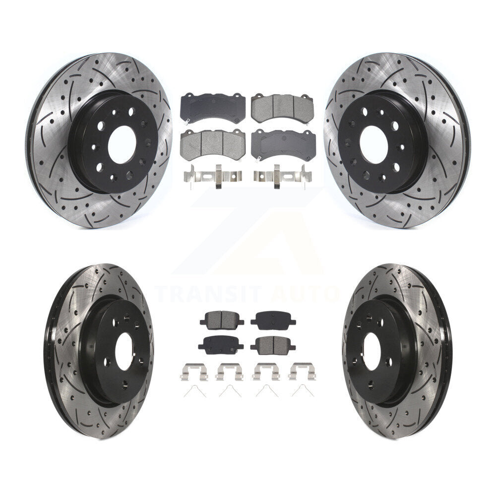 Front Rear Drilled Slot Disc Brake Rotor Semi-Metallic Pad Kit For Chevrolet Camaro LT LS KDS-100964
