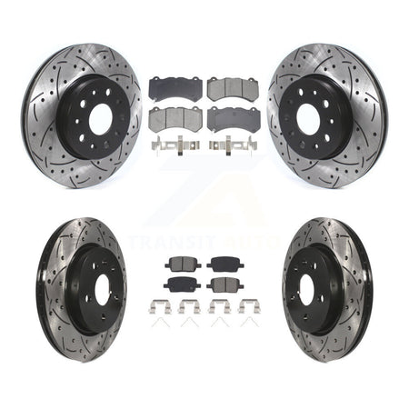 Front Rear Drilled Slot Disc Brake Rotor Semi-Metallic Pad Kit For Chevrolet Camaro LT LS KDS-100964