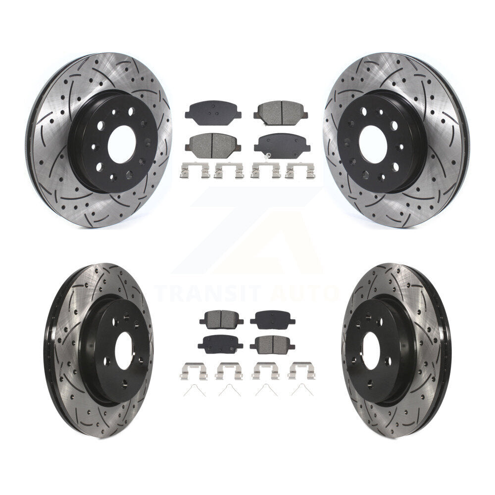 Front Rear Coated Drill Slot Disc Brake Rotors Semi-Metallic Pad Kit For Chevrolet Camaro KDS-100965