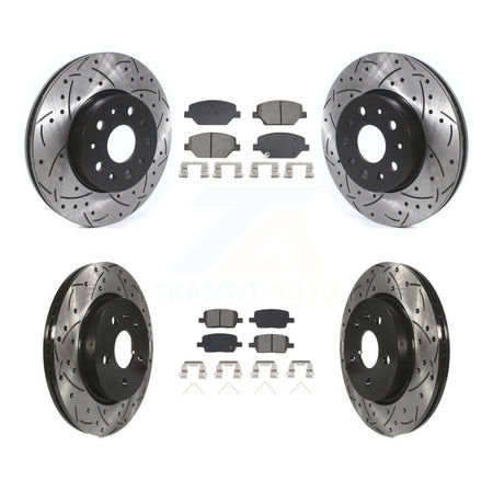 Front Rear Coated Drill Slot Disc Brake Rotors Semi-Metallic Pad Kit For Chevrolet Camaro KDS-100965