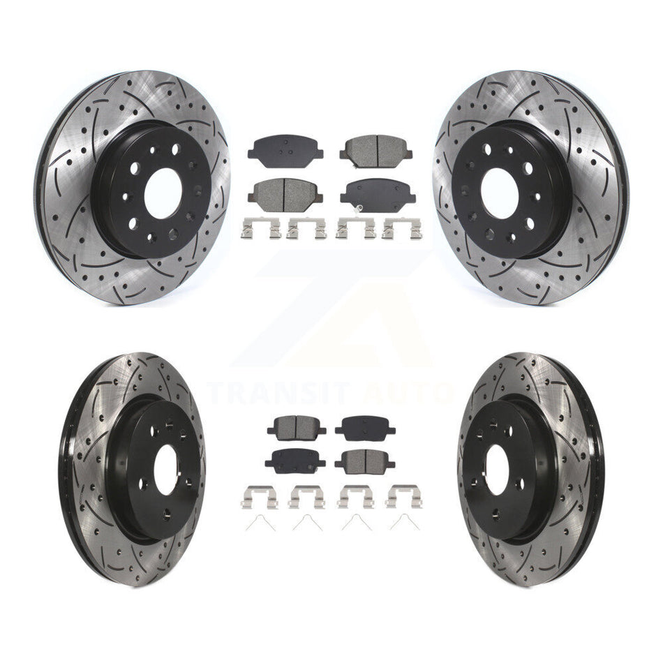 Front Rear Coated Drill Slot Disc Brake Rotors Semi-Metallic Pad Kit For Chevrolet Camaro KDS-100965