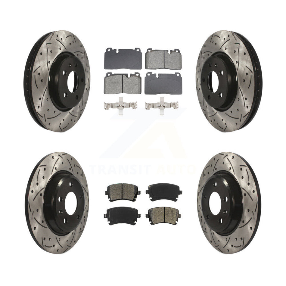 Front Rear Drill Slot Disc Brake Rotor Semi-Metallic Pad Kit For 2016 Audi Q5 FLEX engine KDS-100968