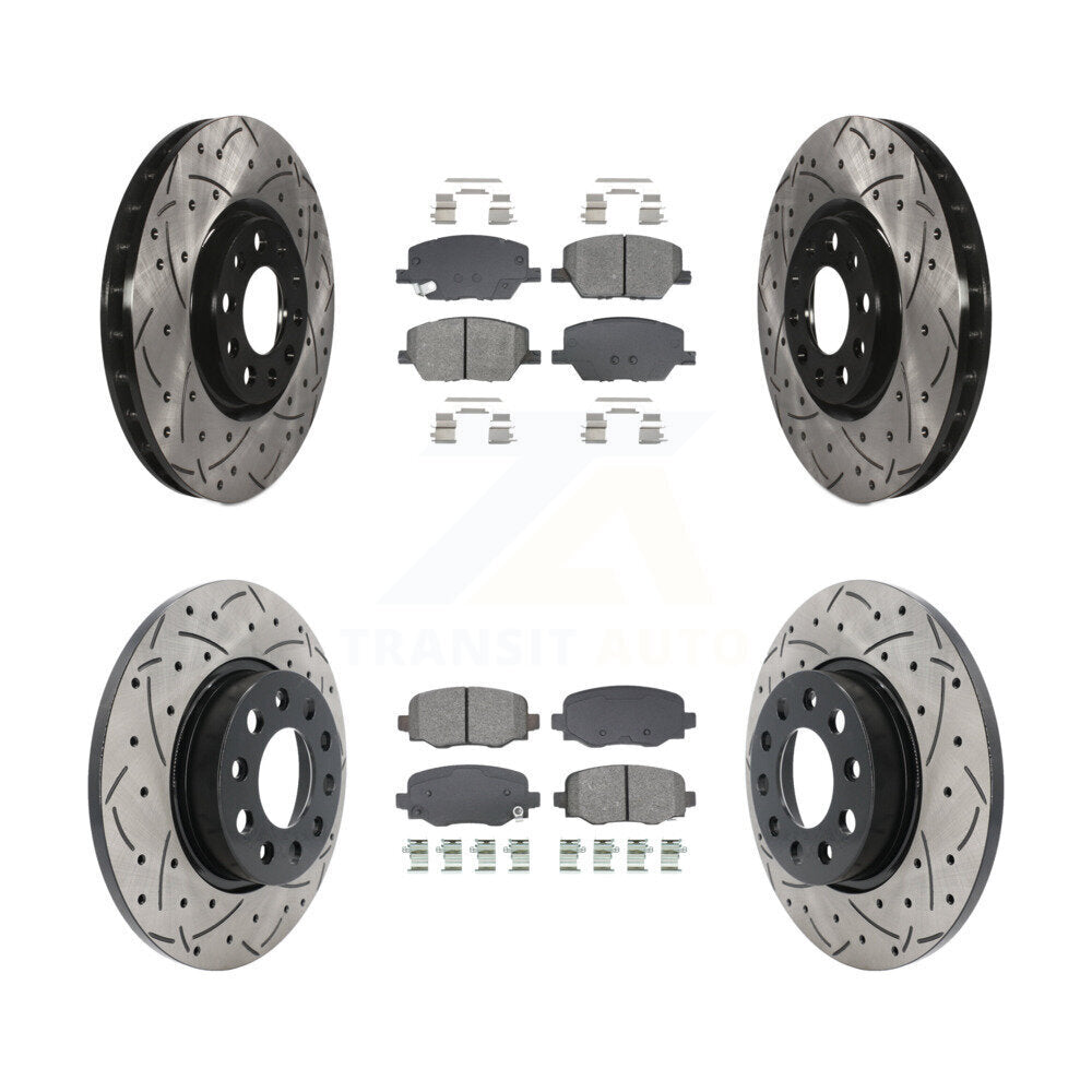 Front Rear Drill Slot Disc Brake Rotors Semi-Metallic Pad Kit For Jeep Renegade Fiat 500X KDS-100969