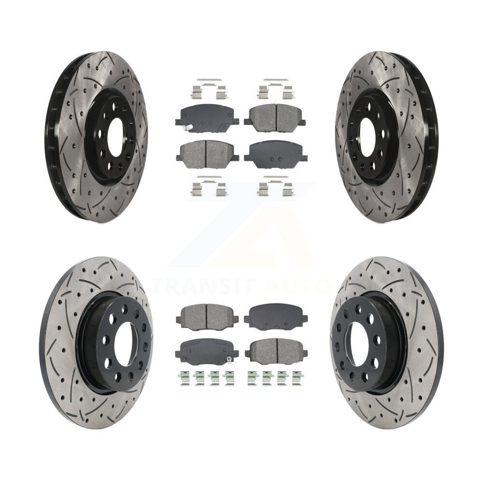 Front Rear Drill Slot Disc Brake Rotors Semi-Metallic Pad Kit For Jeep Renegade Fiat 500X KDS-100969