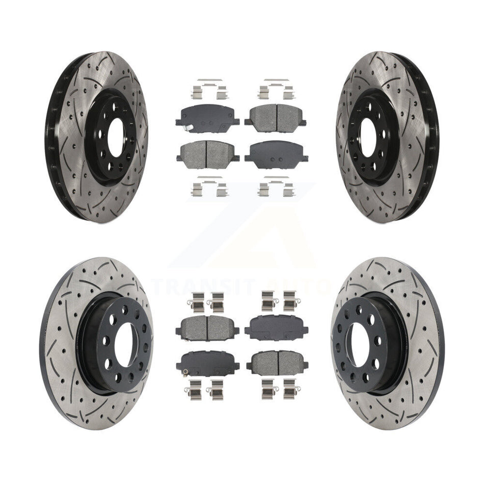 Front Rear Coated Drilled Slotted Disc Brake Rotor Semi-Metallic Pad Kit For Jeep Compass KDS-100970