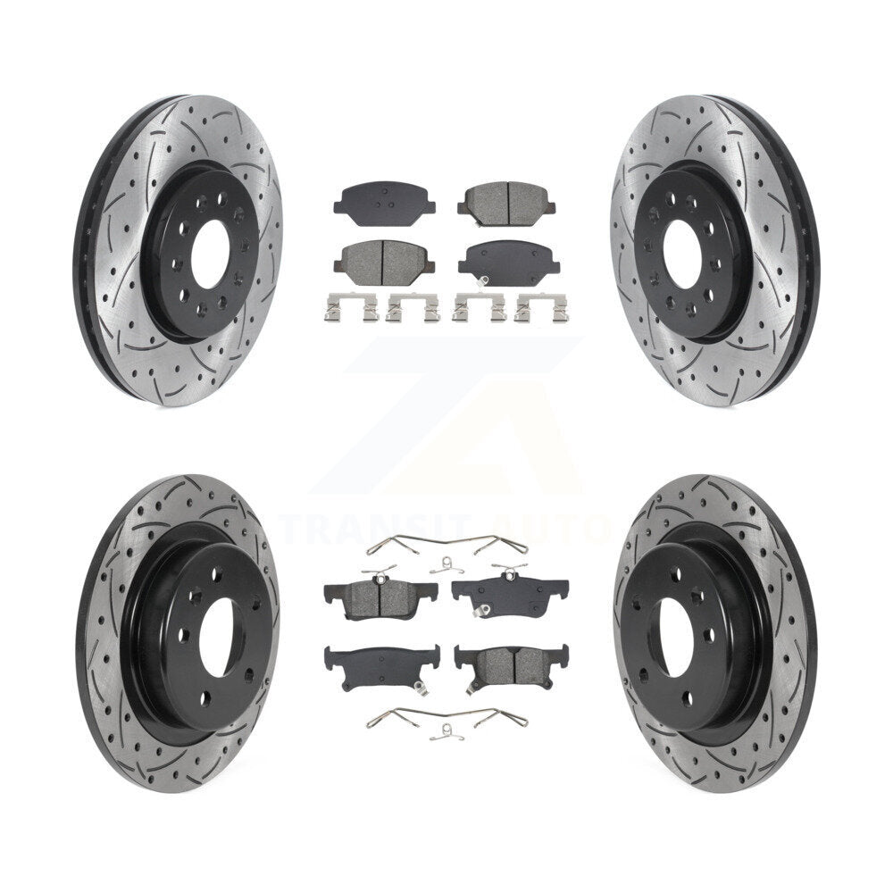 Front Rear Coated Drilled Slot Disc Brake Rotors Semi-Metallic Pad Kit For Buick Envision KDS-100975