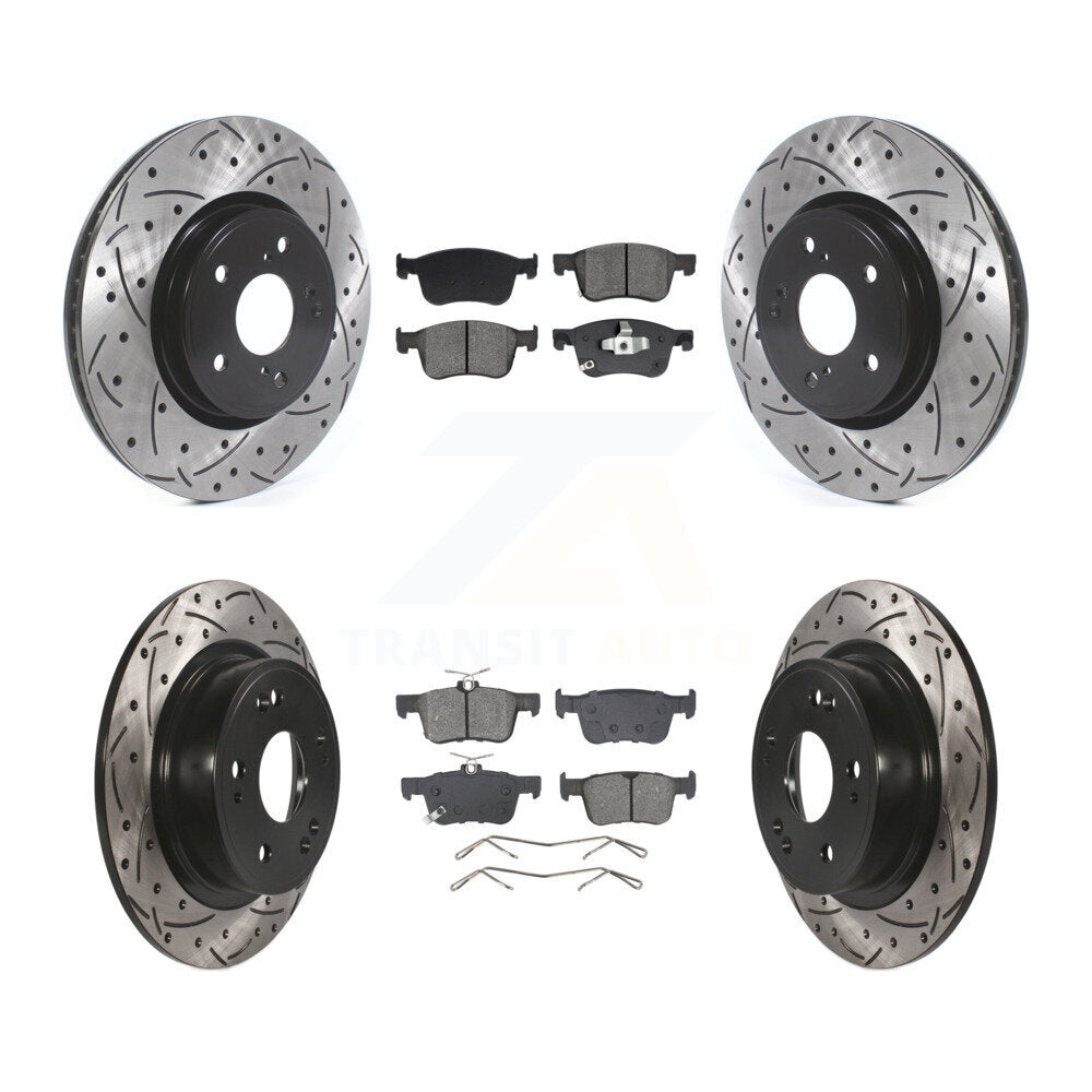 Front Rear Coated Drilled Slotted Disc Brake Rotor Semi-Metallic Pad Kit For Honda Accord KDS-100983