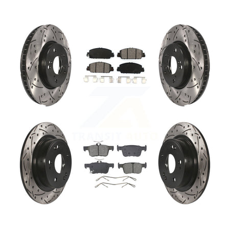 Front Rear Coated Drilled Slotted Disc Brake Rotor Semi-Metallic Pad Kit For Honda Accord KDS-100984