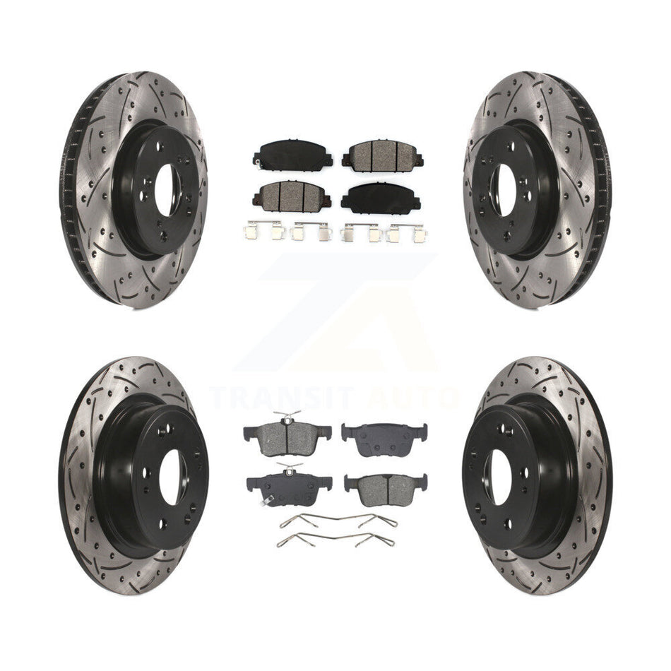 Front Rear Coated Drilled Slotted Disc Brake Rotor Semi-Metallic Pad Kit For Honda Accord KDS-100984
