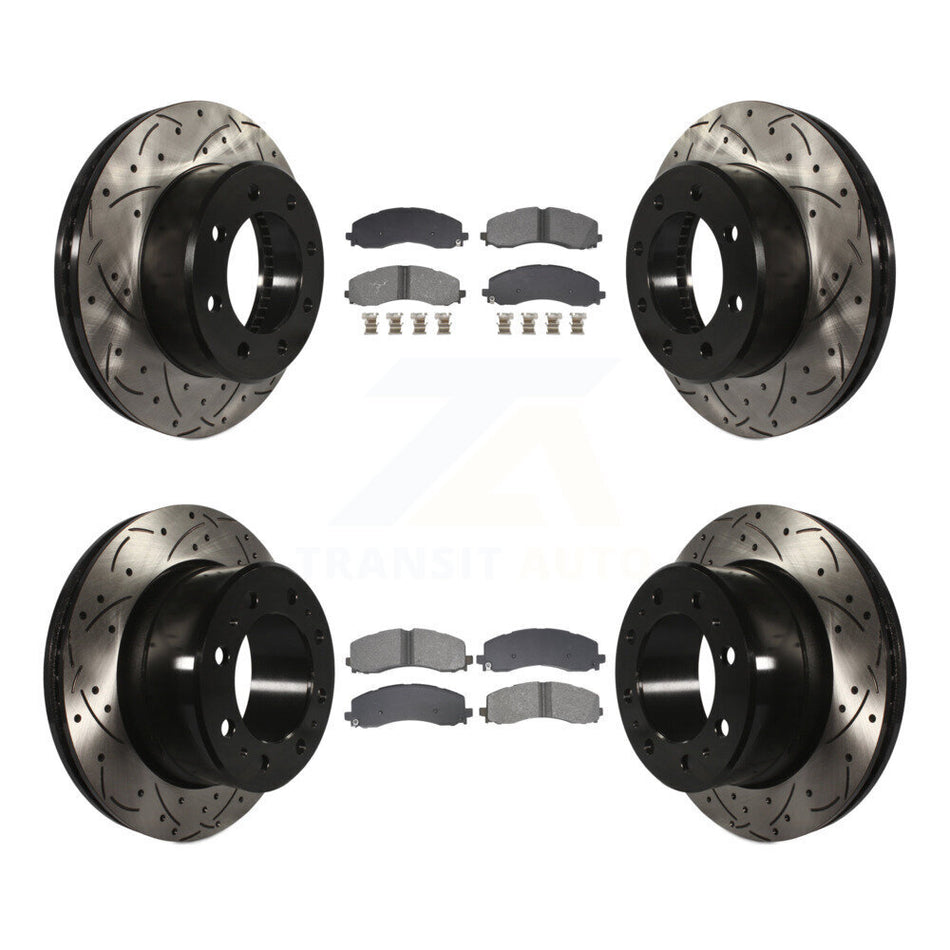 Front Rear Coated Drilled Slot Disc Brake Rotor & Semi-Metallic Pad Kit For Ram 2500 3500 KDS-100990