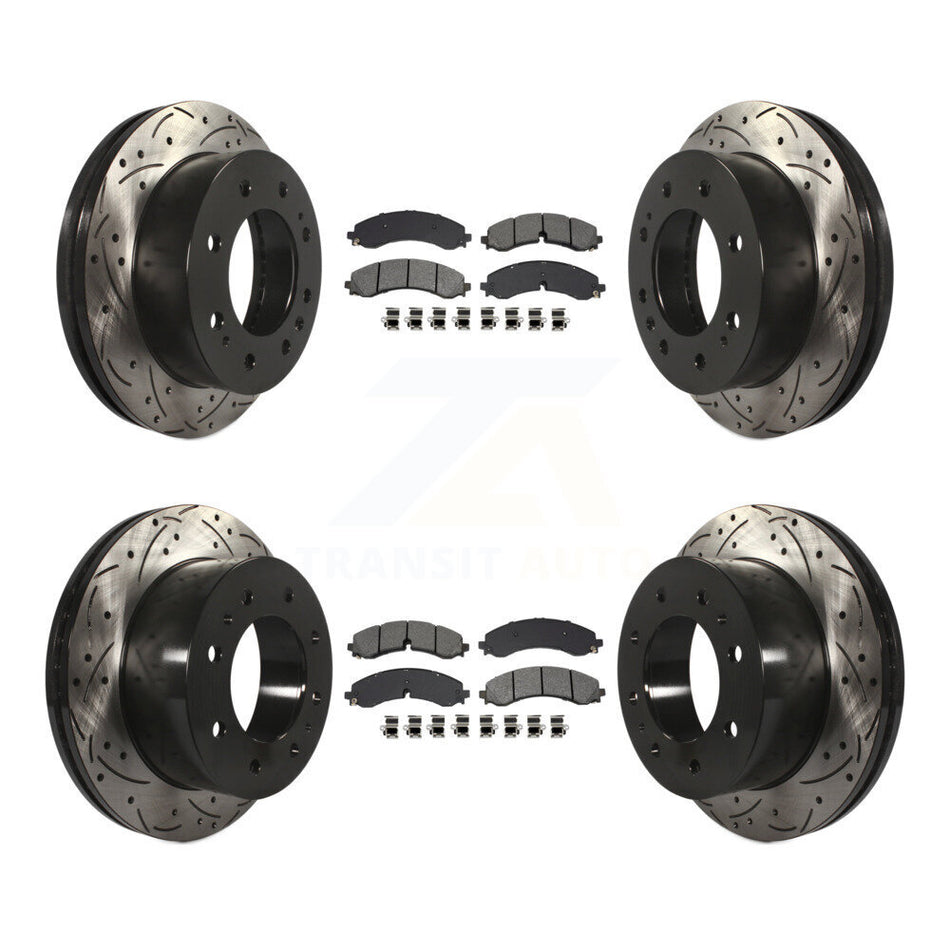 Front Rear Drill Slot Brake Rotors Semi-Metallic Pad Kit For GMC Chevrolet Sierra 2500 HD KDS-100991