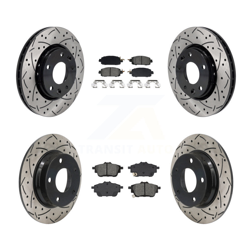 Front Rear Coated Drilled Slot Disc Brake Rotor & Semi-Metallic Pad Kit For Nissan Sentra KDS-100992