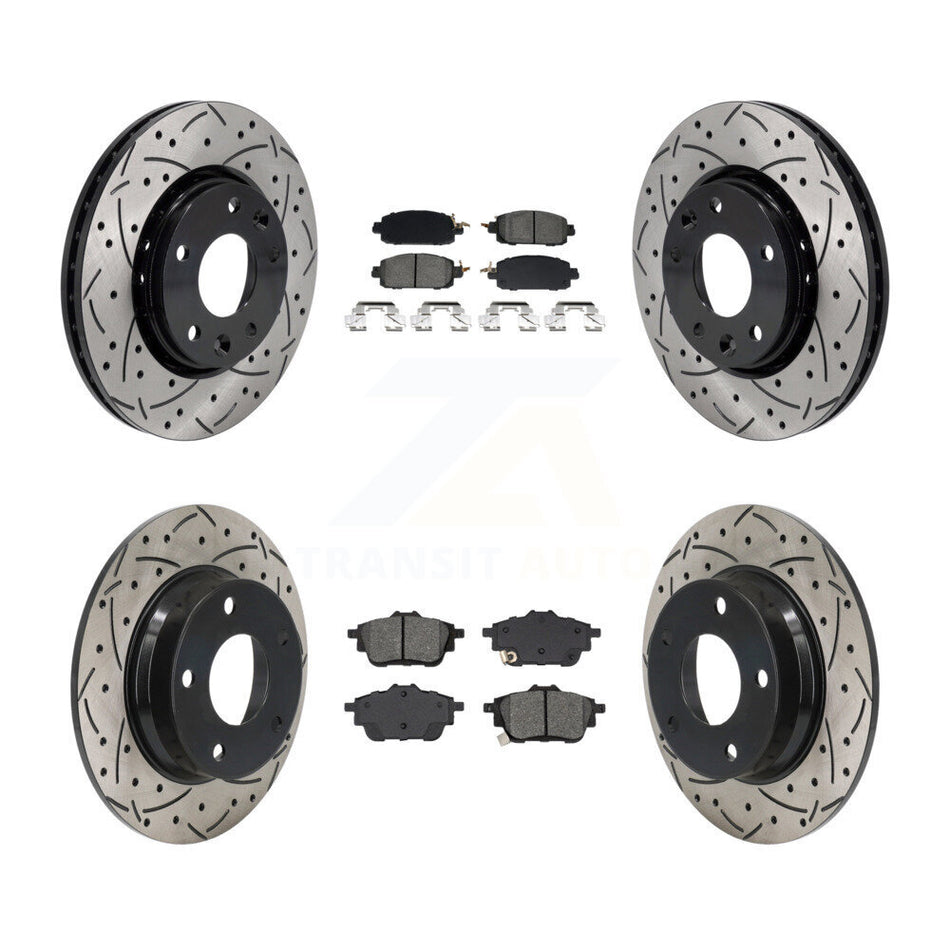 Front Rear Coated Drilled Slot Disc Brake Rotor & Semi-Metallic Pad Kit For Nissan Sentra KDS-100992