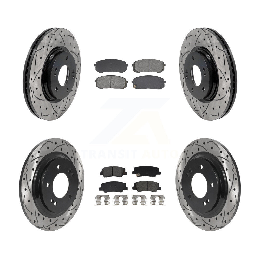 Front Rear Drill Slot Brake Rotor Semi-Metallic Pad Kit For Hyundai Sonata Kia Niro EV K5 KDS-100993